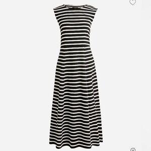 Cap-sleeve Knit Midi Dress in Black & White Strip, XS